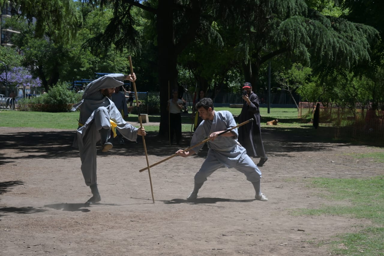 Entrenamiento de bastón al aire libre